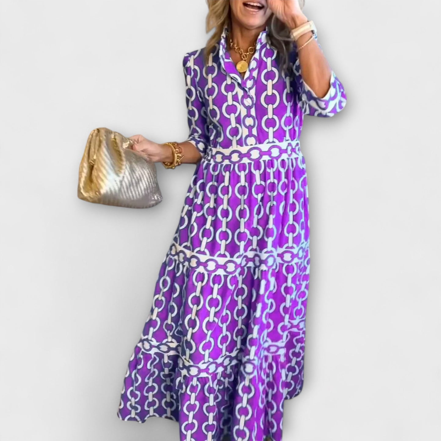 Viola | Women's Midi Dress with Chain Pattern – Midi