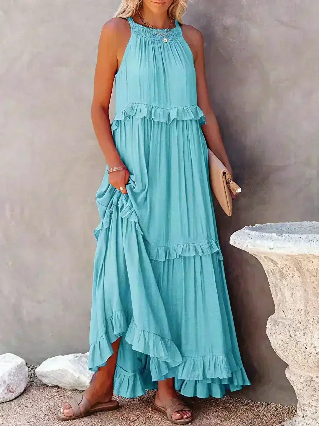 Vera | Women's Elegant Sleeveless Dress with Ruffles – Sleeveless, Ruffle Detail