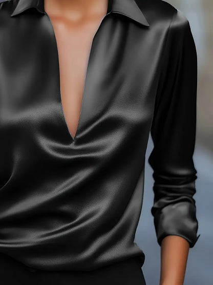 Kathy | Women's Premium V-Neck Satin Blouse – V-Neck, Satin