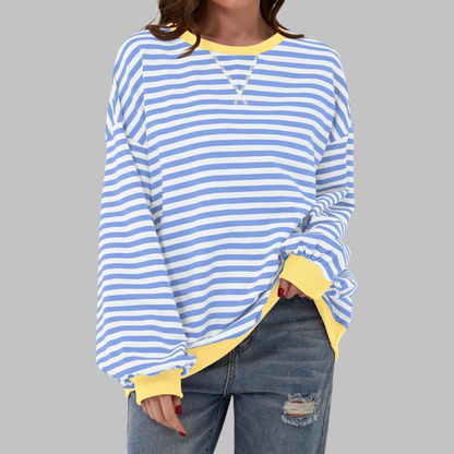 Carly | Women's Striped Crewneck Long Sleeve Oversized Sweatshirt – Striped, Long Sleeve
