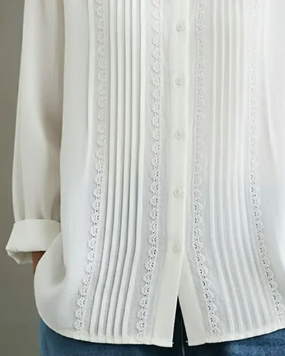 Barrel | Women's Lace Trim Button-Up Long Sleeve Blouse – Lace Detail