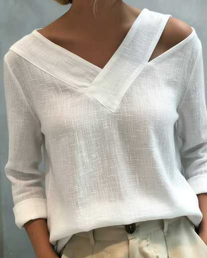 Daisy | Women's Asymmetric V-Neck Long Sleeve Top – Asymmetric Hem, V-Neck