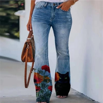 Elli | Women's Floral Print High Waist Flare Jeans – Floral Print
