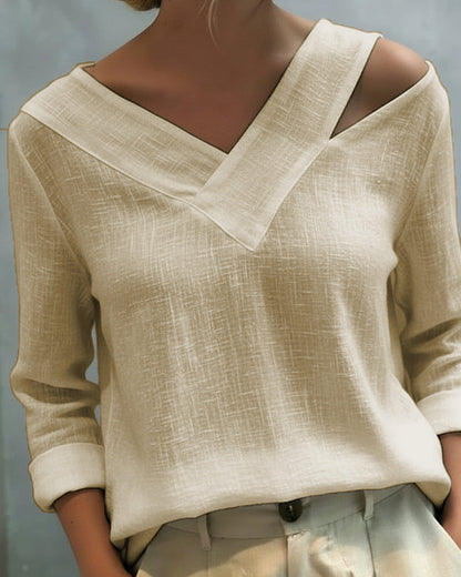 Daisy | Women's Asymmetric V-Neck Long Sleeve Top – Asymmetric Hem, V-Neck
