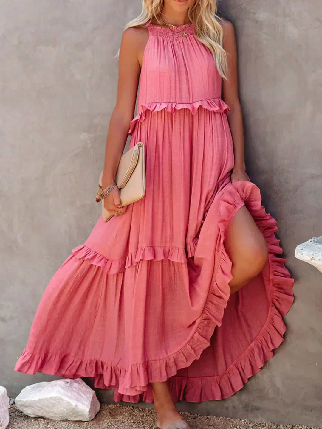 Vera | Women's Elegant Sleeveless Dress with Ruffles – Sleeveless, Ruffle Detail