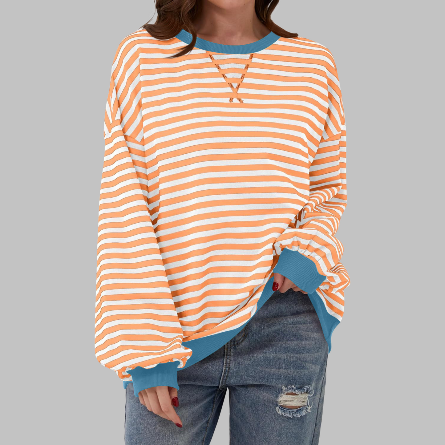 Carly | Women's Striped Crewneck Long Sleeve Oversized Sweatshirt – Striped, Long Sleeve