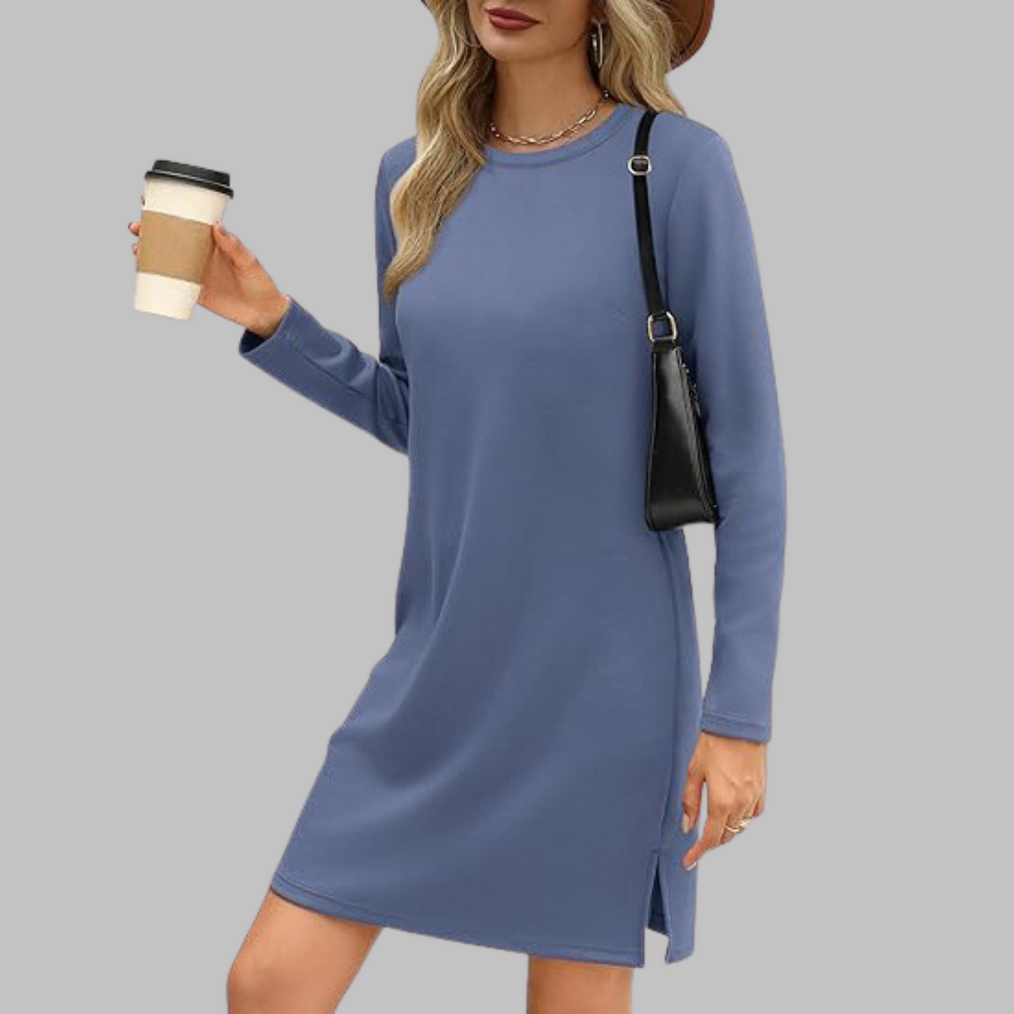 Nora | Women's Comfortable Long Sleeve Round Neck Dress – Long Sleeve