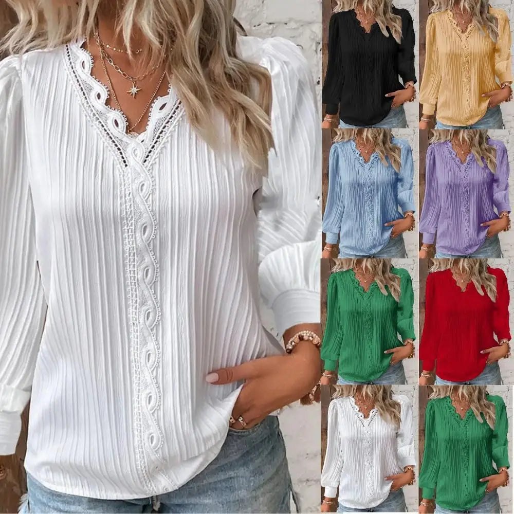 Caroline | Women's Blouse with Chiffon and Lace Details – Lace Detail, Chiffon