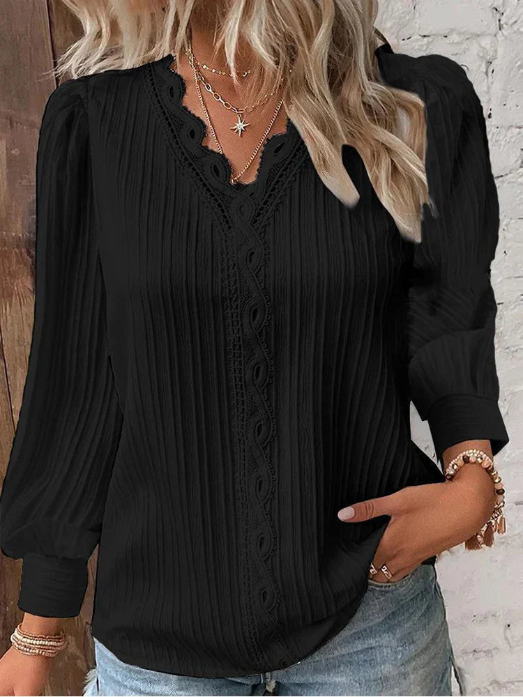 Caroline | Women's Blouse with Chiffon and Lace Details – Lace Detail, Chiffon