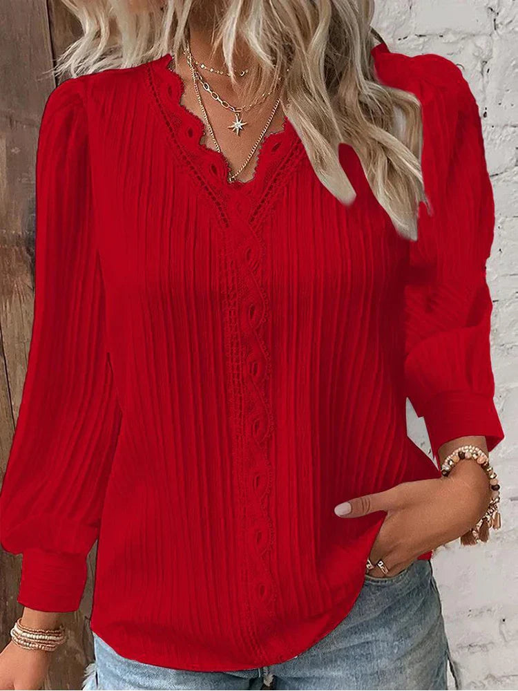 Caroline | Women's Blouse with Chiffon and Lace Details – Lace Detail, Chiffon