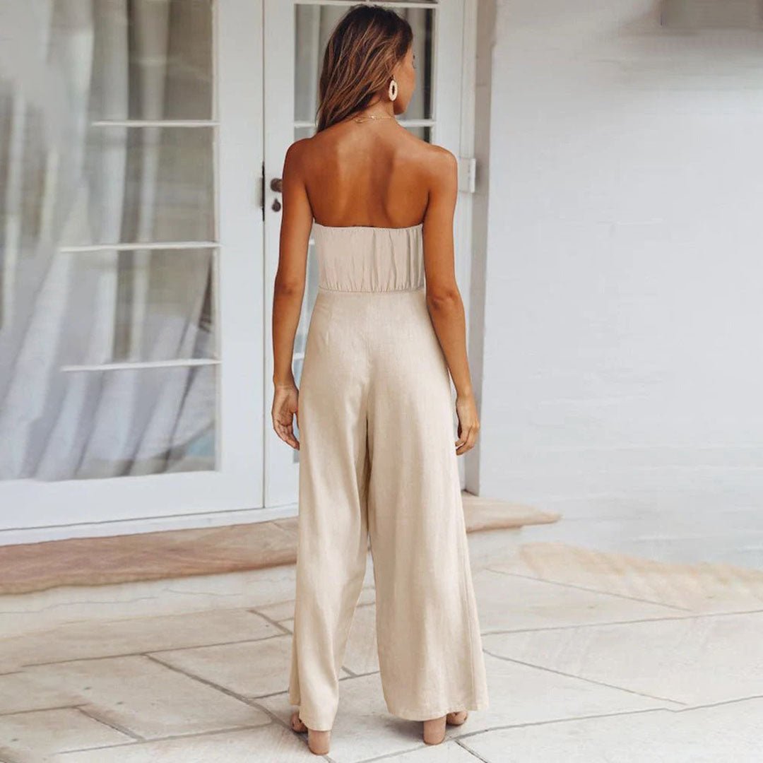 Martha | Women's Strapless Tie Waist Wide Leg Jumpsuit – One-Piece