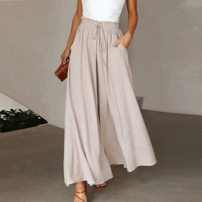 Roxane | Women's High Waist Wide Leg Pants Smocked Drawstring