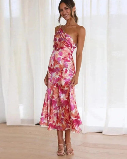 Victoria | Women's Women’s Maxi Dress with Asymmetrical Cut and Floral Pattern – Maxi, Floral Print