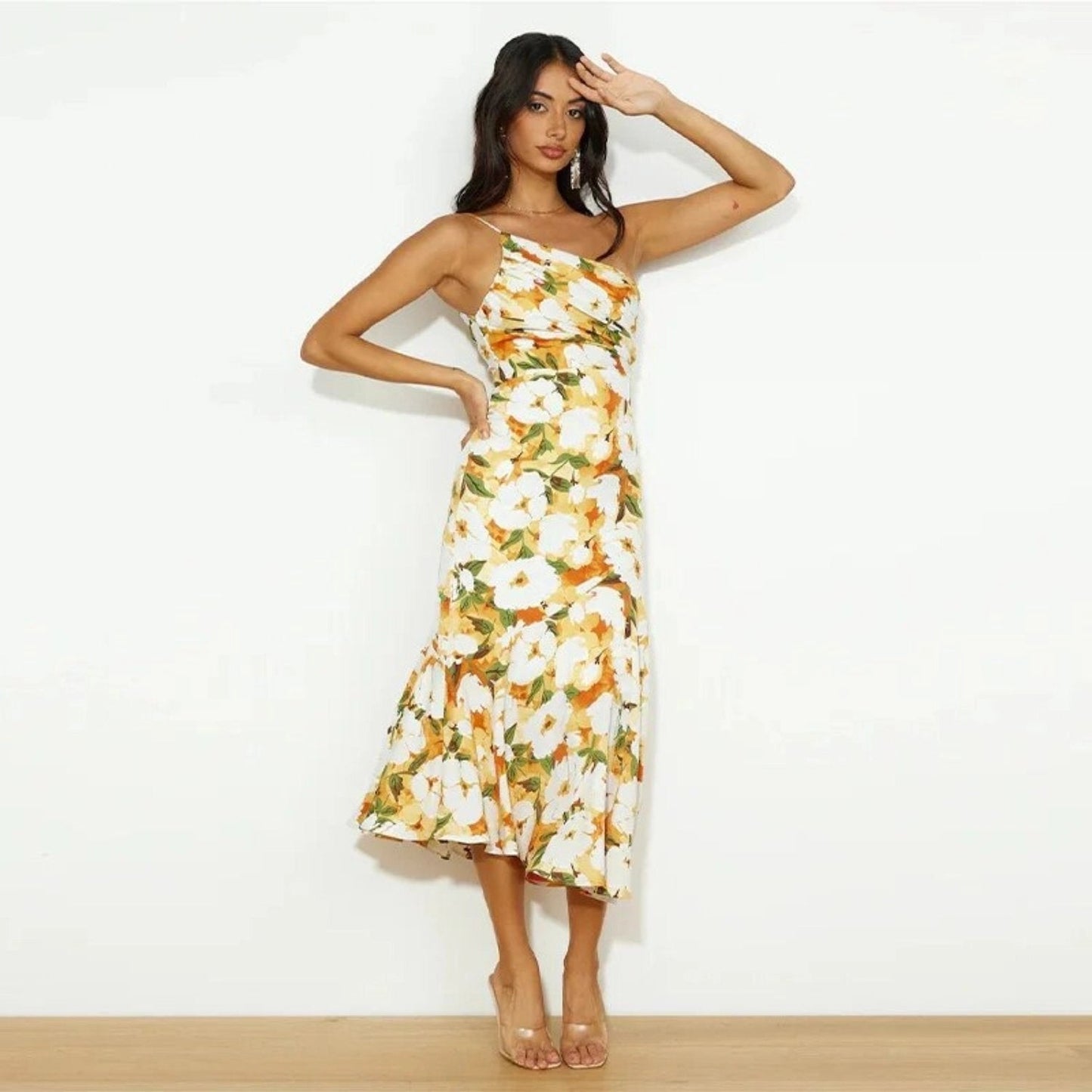 Victoria | Women's Women’s Maxi Dress with Asymmetrical Cut and Floral Pattern – Maxi, Floral Print