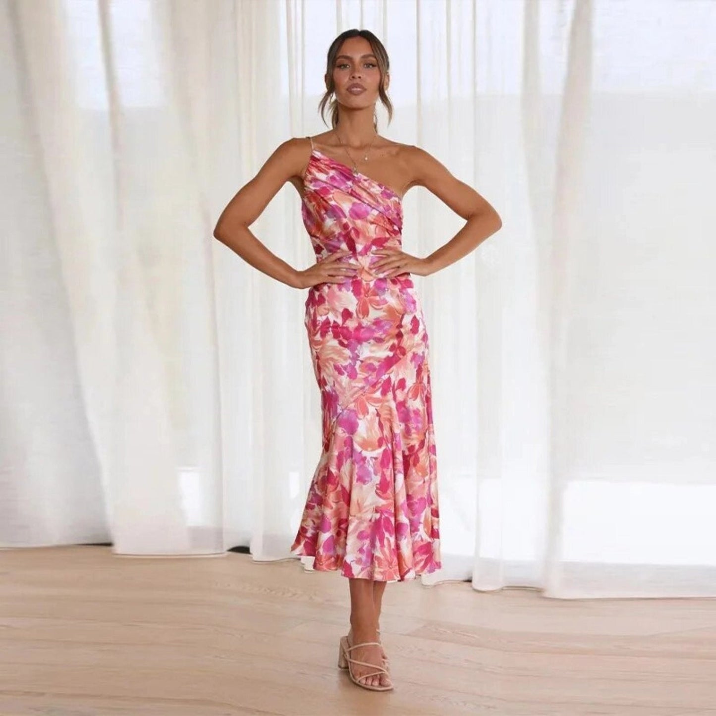 Victoria | Women's Women’s Maxi Dress with Asymmetrical Cut and Floral Pattern – Maxi, Floral Print