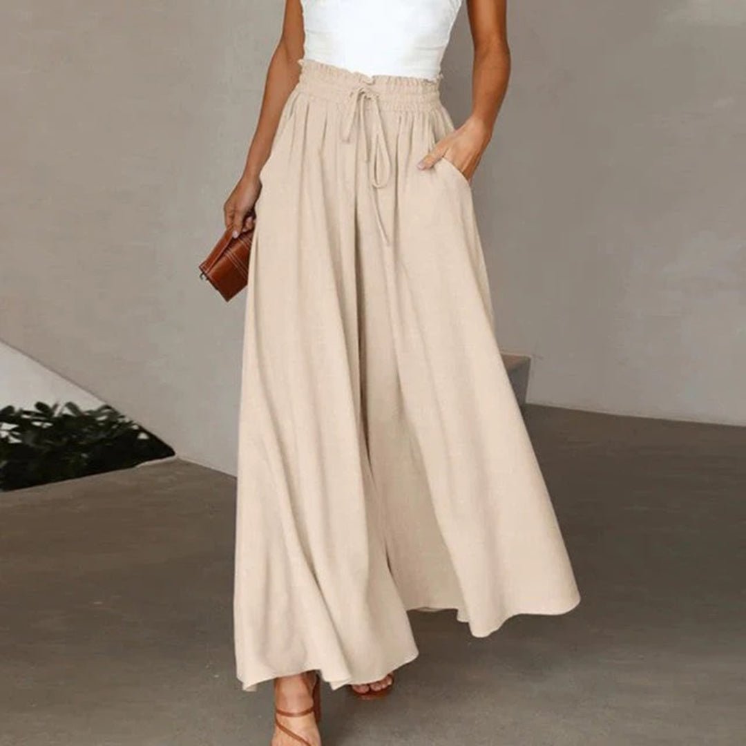 Roxane | Women's High Waist Wide Leg Pants Smocked Drawstring
