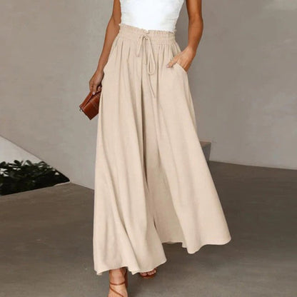 Roxane | Women's High Waist Wide Leg Pants Smocked Drawstring