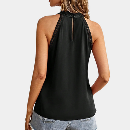 Ruby | Women's Sleeveless Lace Halter Top Mock Neck – Lace Detail, Sleeveless