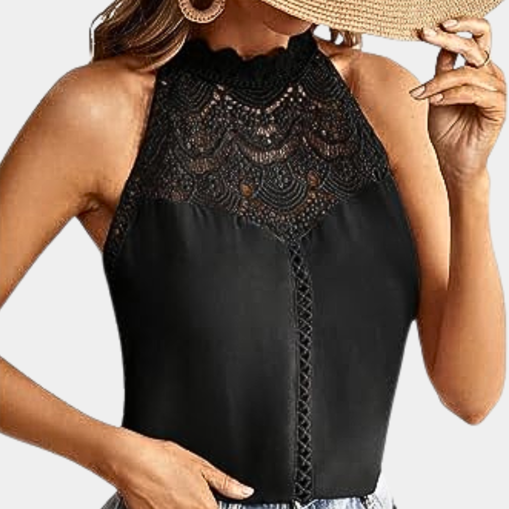 Ruby | Women's Sleeveless Lace Halter Top Mock Neck – Lace Detail, Sleeveless