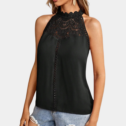 Ruby | Women's Sleeveless Lace Halter Top Mock Neck – Lace Detail, Sleeveless