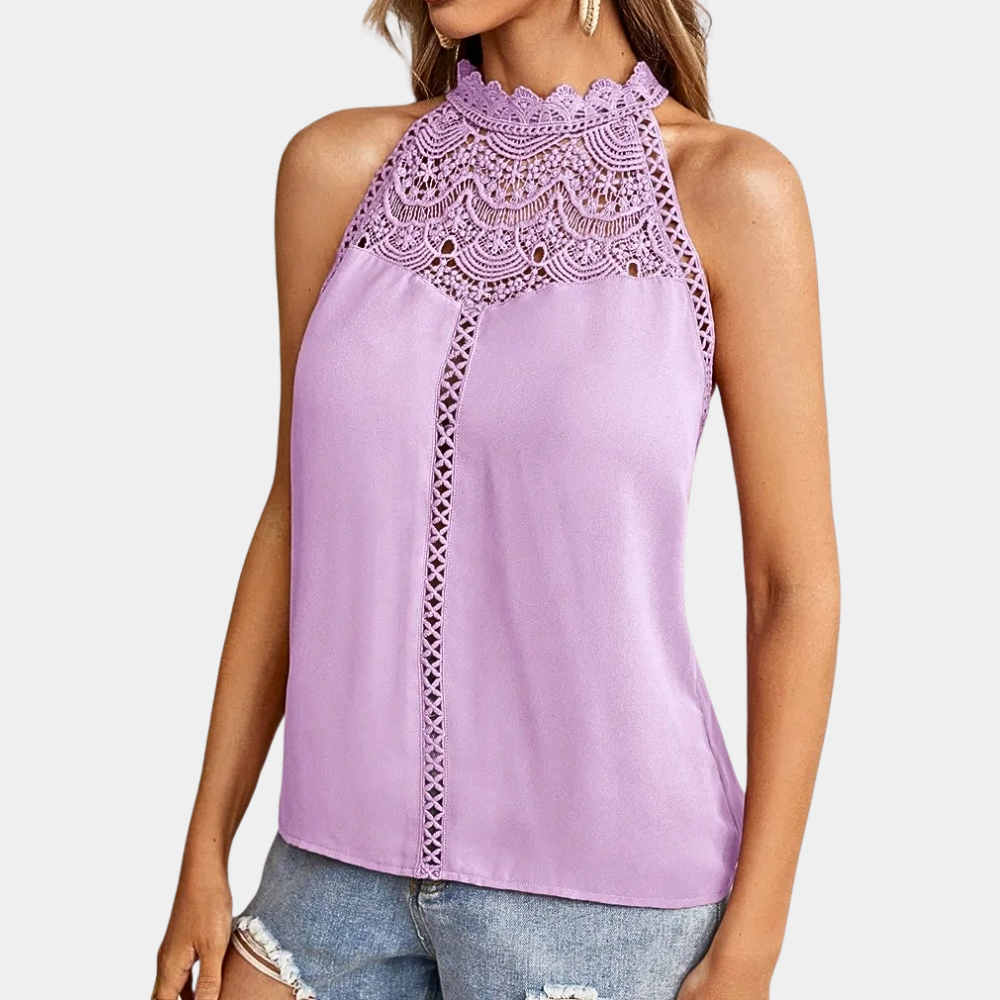 Ruby | Women's Sleeveless Lace Halter Top Mock Neck – Lace Detail, Sleeveless
