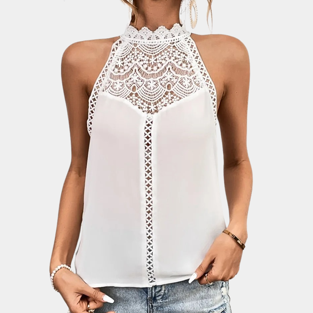 Ruby | Women's Sleeveless Lace Halter Top Mock Neck – Lace Detail, Sleeveless