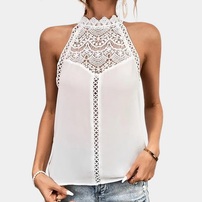Ruby | Women's Sleeveless Lace Halter Top Mock Neck – Lace Detail, Sleeveless