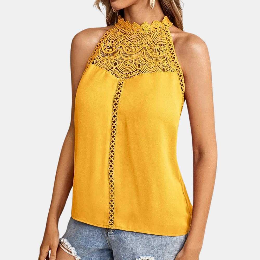 Ruby | Women's Sleeveless Lace Halter Top Mock Neck – Lace Detail, Sleeveless