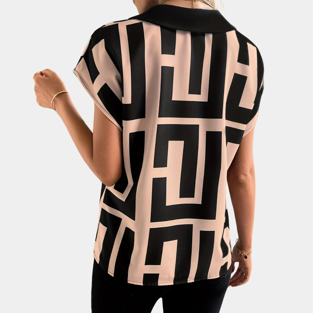 Christina | Women's Geometric Print V-Neck Short Sleeve Blouse – V-Neck, Short Sleeve