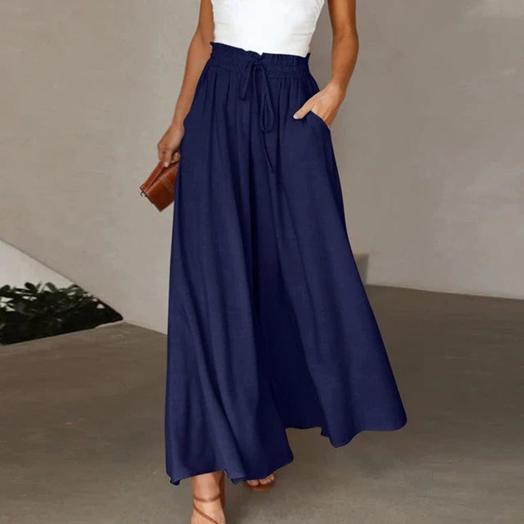 Roxane | Women's High Waist Wide Leg Pants Smocked Drawstring