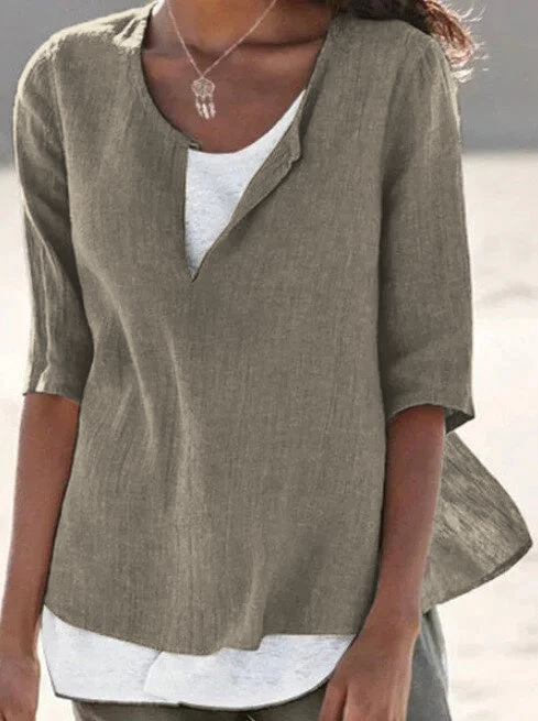 Robyn | Women's 3/4 Sleeve Blouse Split Neck Casual Top – Casual