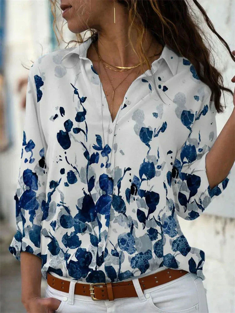 Rita | Women's Floral Print Long Sleeve Button-Down Blouse – Floral Print, Long Sleeve