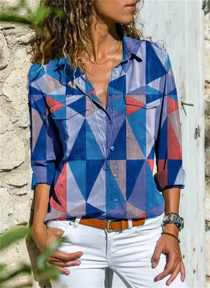 Rita | Women's Floral Print Long Sleeve Button-Down Blouse – Floral Print, Long Sleeve