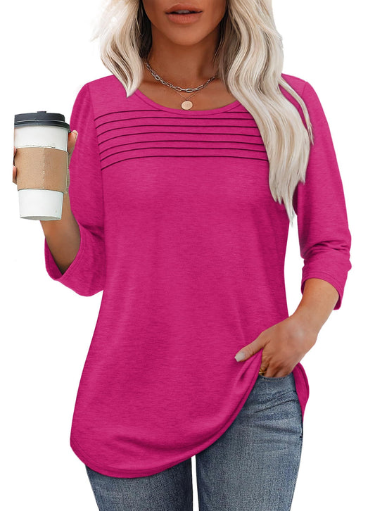 TropicLush | Women's Crew Neck 3/4 Sleeve Pleated Chest Top – Pleated