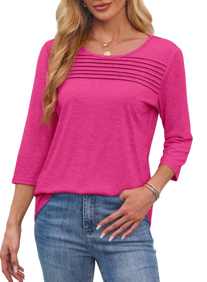 TropicLush | Women's Crew Neck 3/4 Sleeve Pleated Chest Top – Pleated