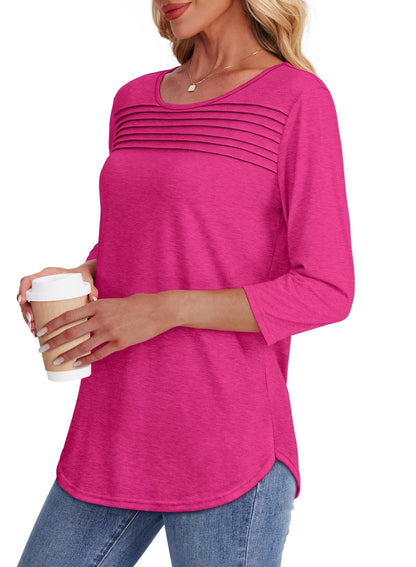 TropicLush | Women's Crew Neck 3/4 Sleeve Pleated Chest Top – Pleated