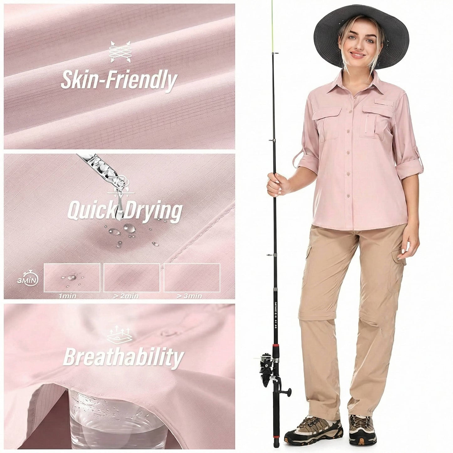 Nova | Women's UPF 50 Long Sleeve Hiking Shirt Roll-Up Safari Shirt – Long Sleeve, Classic