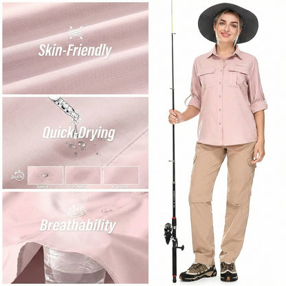 Nova | Women's UPF 50 Long Sleeve Hiking Shirt Roll-Up Safari Shirt – Long Sleeve, Classic