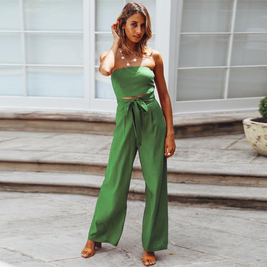 Martha | Women's Strapless Tie Waist Wide Leg Jumpsuit – One-Piece