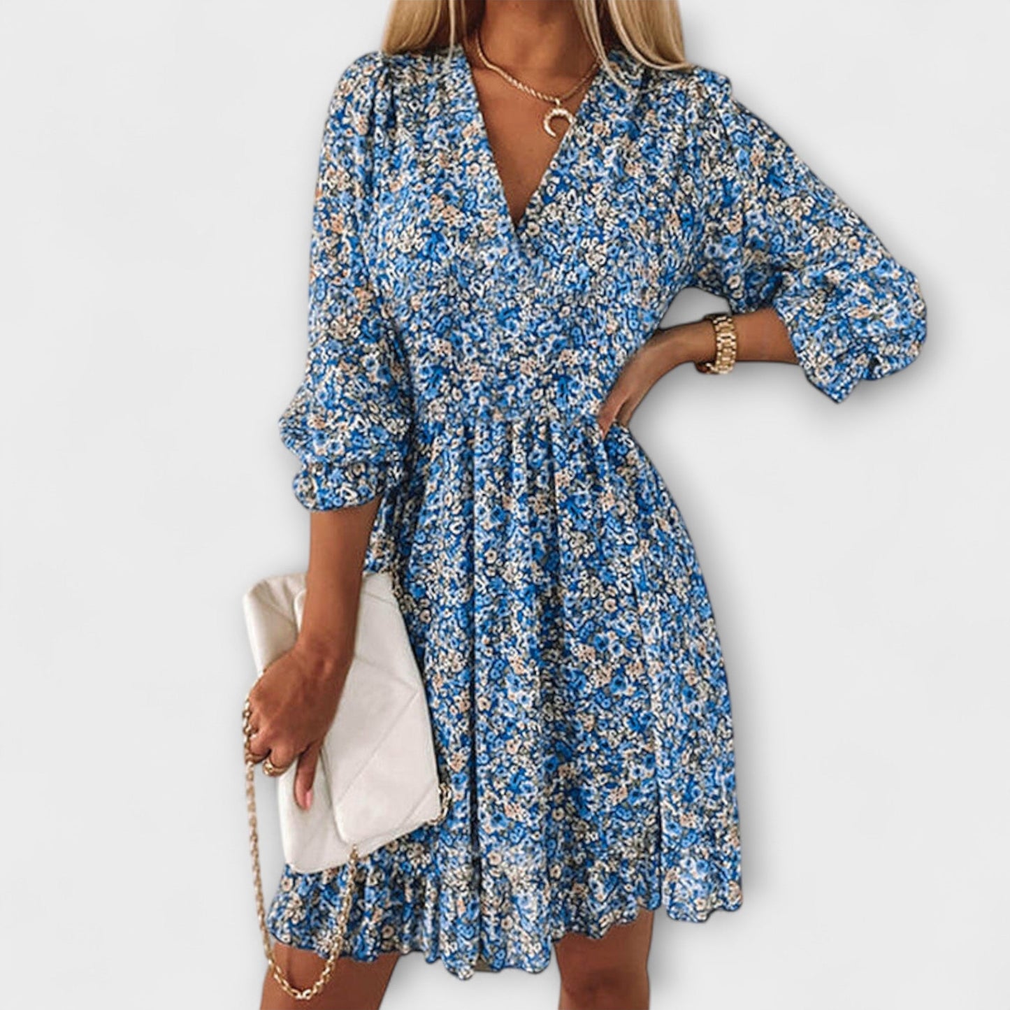 Teal | Women's Floral Puff Sleeve Dress for Women – Floral Print