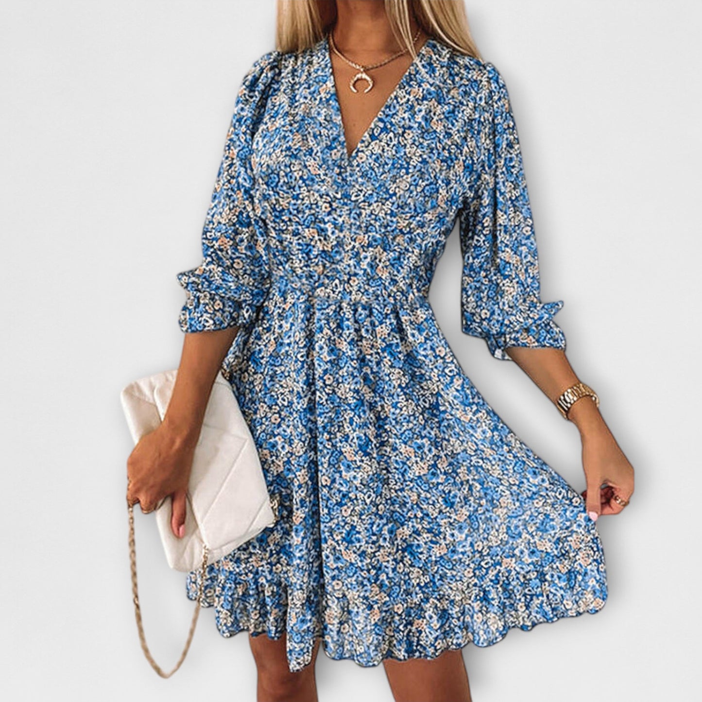 Teal | Women's Floral Puff Sleeve Dress for Women – Floral Print