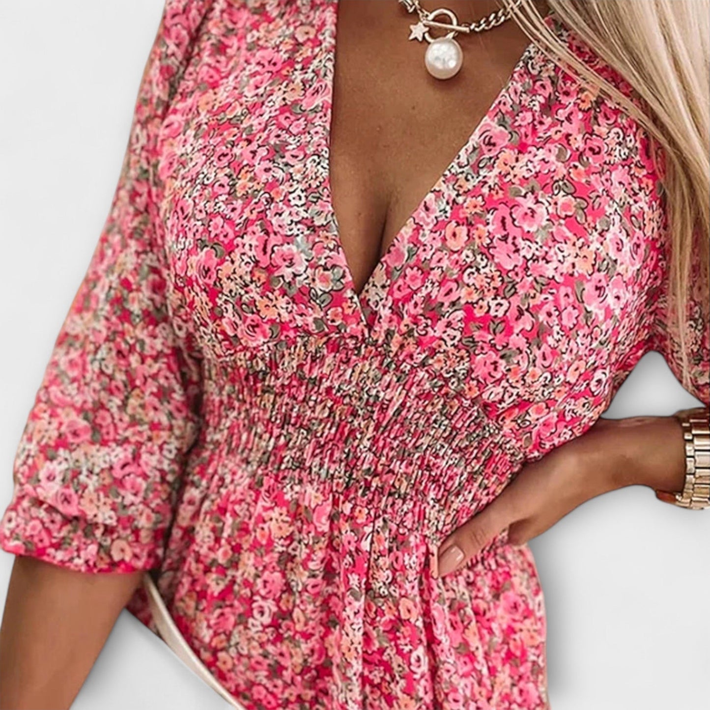 Teal | Women's Floral Puff Sleeve Dress for Women – Floral Print