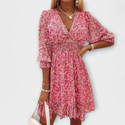 Teal | Women's Floral Puff Sleeve Dress for Women – Floral Print