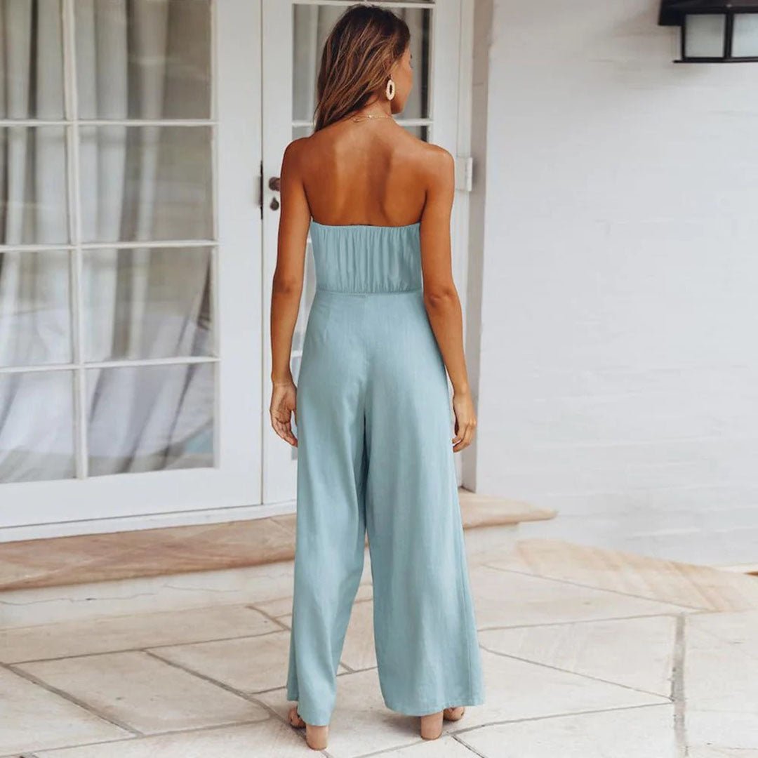 Martha | Women's Strapless Tie Waist Wide Leg Jumpsuit – One-Piece