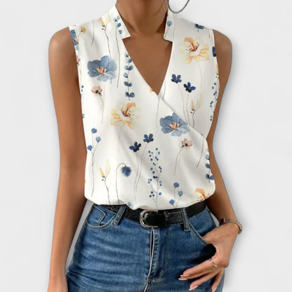 Eileen | Women's Sleeveless Wrap V-Neck Top Collared Blouse – Wrap Style, V-Neck