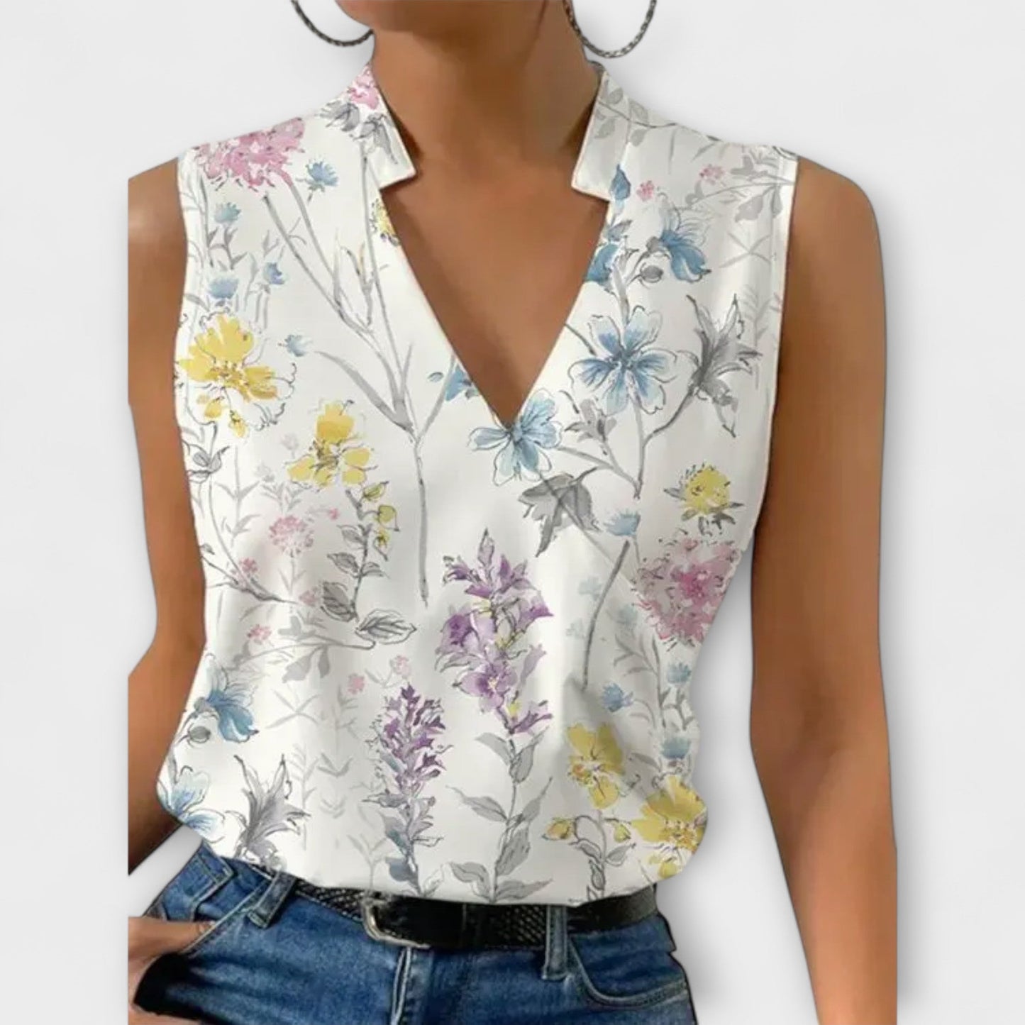 Eileen | Women's Sleeveless Wrap V-Neck Top Collared Blouse – Wrap Style, V-Neck