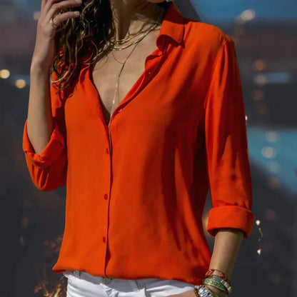 Charlotte | Women's Satin Button Down Shirt Long Sleeve Blouse – Long Sleeve, Satin