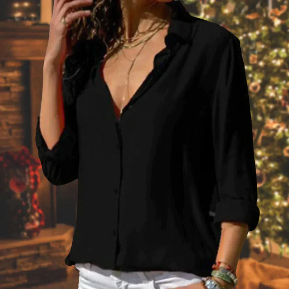 Charlotte | Women's Satin Button Down Shirt Long Sleeve Blouse – Long Sleeve, Satin