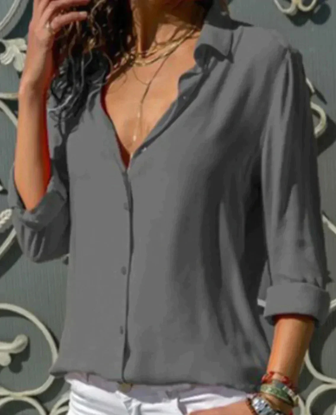Charlotte | Women's Satin Button Down Shirt Long Sleeve Blouse – Long Sleeve, Satin