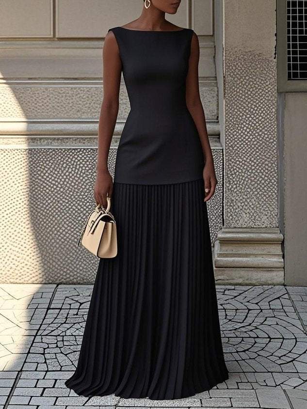 Theresa | Women's Sleeveless Pleated Maxi Dress – Maxi, Sleeveless